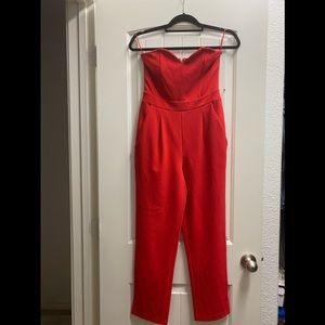 Red Strapless Jumpsuit